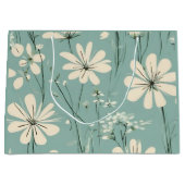 Light Blue Modern Groovy Daisy Flowers ラージペーパーバッグ (正面)