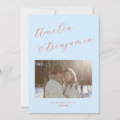 Light Blue Orange Bold Script Couple Names Wedding セーブザデート (正面)