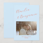 Light Blue Orange Bold Script Couple Names Wedding セーブザデート (正面/裏面)