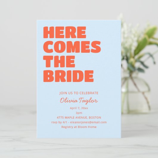Light Blue Orange Bold Typography Bridal Shower 招待状 (スタンド正面)