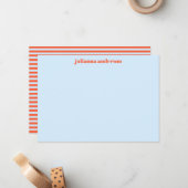 Light Blue Orange Stripe Personalized Stationery ノートカード (正面/裏面インサイチュ)