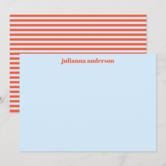 Light Blue Orange Stripe Personalized Stationery ノートカード (正面/裏面)
