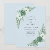 Light Blue Organic Woodland Wedding 招待状 (正面/裏面)