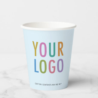Light Blue Paper Cups Custom Business Logo 8 oz 紙コップ