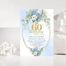 Light Blue Peony Greenery 60th Birthday Invitation 招待状