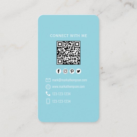 Light Blue Photo QR Code Connect With Me 名刺 (裏面)