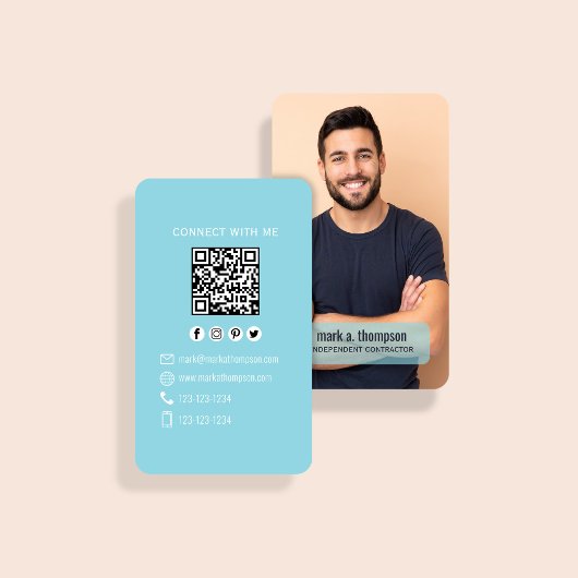 Light Blue Photo QR Code Connect With Me 名刺
