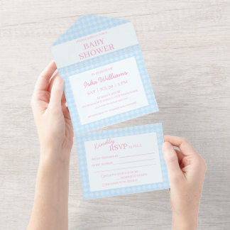 Light Blue Pink Baby Shower All in One Invitation オールインワン招待状