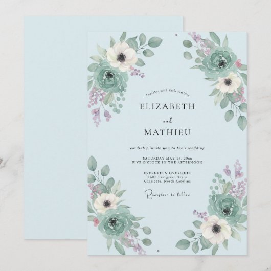 Light Blue Pristine Spring Wedding 招待状 (正面/裏面)