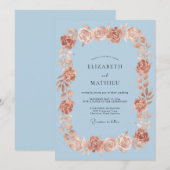 Light Blue Romantic Rose Wedding 招待状 (正面/裏面)