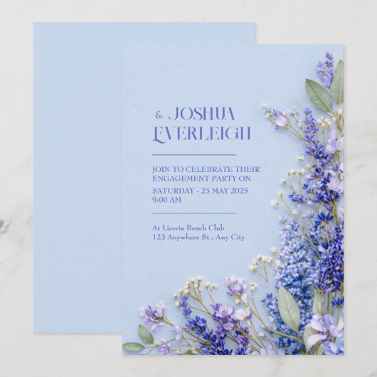 Light Blue Rustic Spring Lavender Frame 招待状 (正面/裏面)