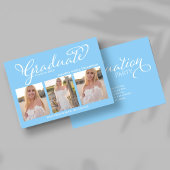 Light Blue Script Photo Collage Graduation Card 招待状