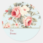 Light Blue Shabby Chic Rose Personalized To & From ラウンドシール (正面)