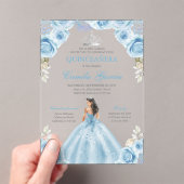 Light Blue & Silver Floral Princess Quinceañera アクリル招待状 (インサイチュ (ポータブル))