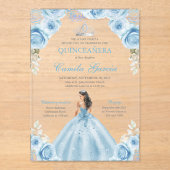 Light Blue & Silver Floral Princess Quinceañera アクリル招待状 (正面)