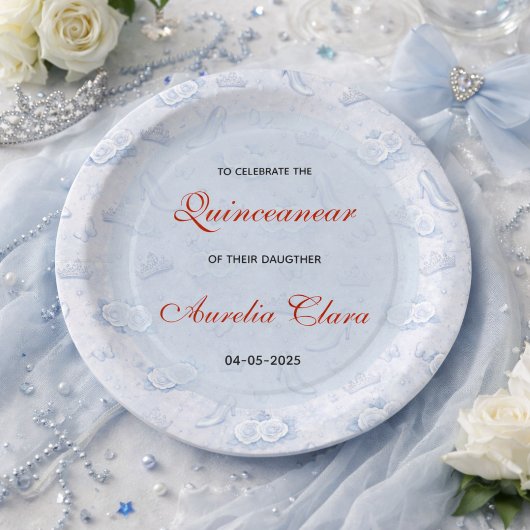 Light Blue Silver Princess Quinceanera Birthday  ペーパープレート