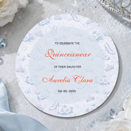 Light Blue Silver Princess Quinceanera Birthday  ラウンドシール