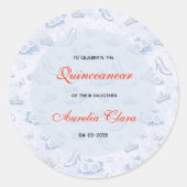 Light Blue Silver Princess Quinceanera Birthday ラウンドシール (正面)