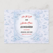 Light Blue Silver Princess Quinceanera Birthday 案内ポストカード (正面)