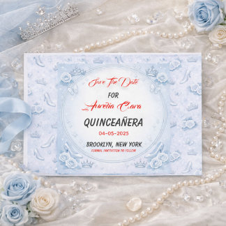 Light Blue Silver Princess Quinceanera Birthday 案内ポストカード