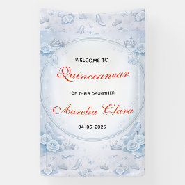 Light Blue Silver Princess Quinceanera Birthday  横断幕