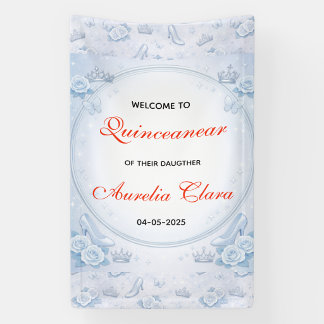 Light Blue Silver Princess Quinceanera Birthday 横断幕