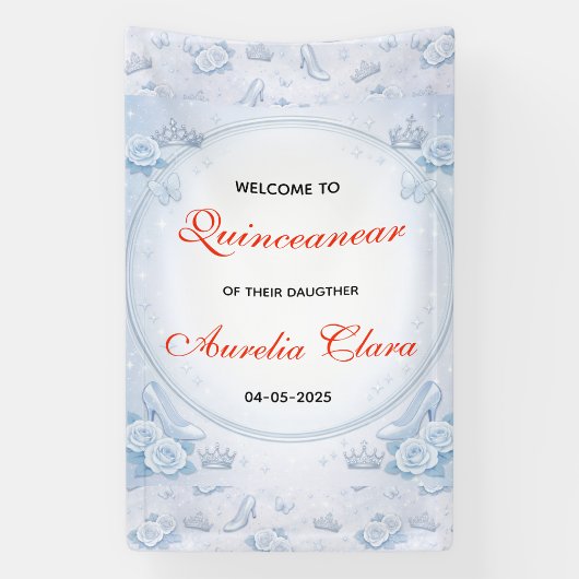 Light Blue Silver Princess Quinceanera Birthday  横断幕