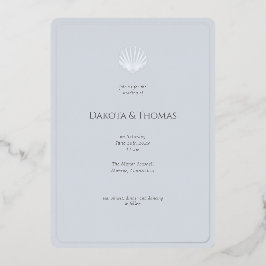 Light Blue Silver Seashell Wedding invitation 箔招待状