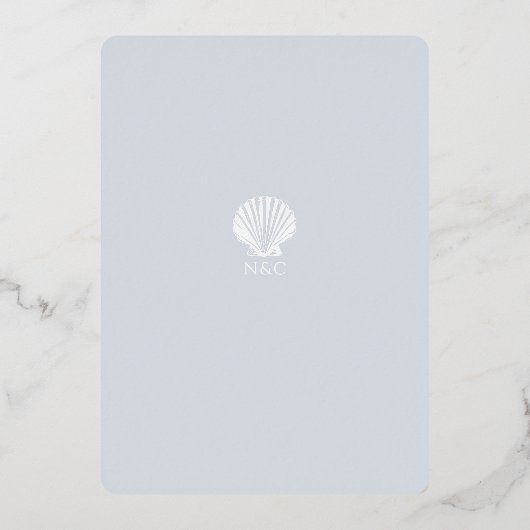 Light Blue Silver Seashell Wedding invitation 箔招待状 (裏面)