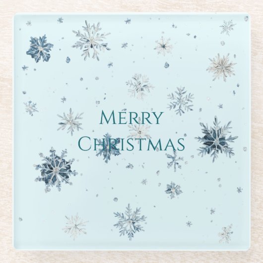 Light Blue Snowflakes Christmas  ガラスコースター (正面)