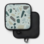 Light Blue Square Abstract Potholder 鍋敷き (正面/裏面)