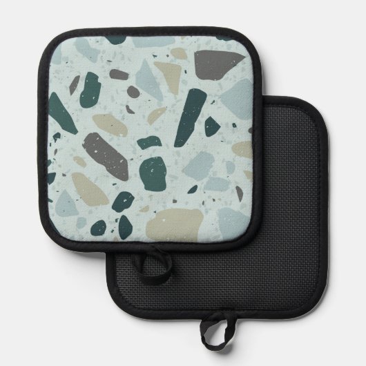 Light Blue Square Abstract Potholder 鍋敷き (正面/裏面)