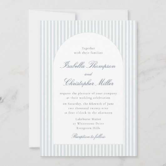 Light Blue Striped Arch Wedding Invitation 招待状 (正面)