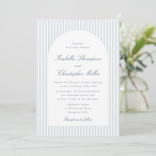 Light Blue Striped Arch Wedding Invitation 招待状 (スタンド正面)