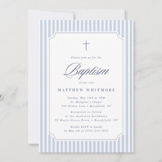 Light Blue Striped Baptism Invitation 招待状 (正面)