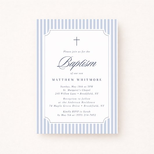 Light Blue Striped Baptism Invitation 招待状