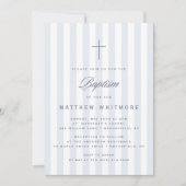 Light Blue Striped Boy Baptism Invitation 招待状 (正面)