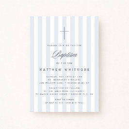 Light Blue Striped Boy Baptism Invitation 招待状