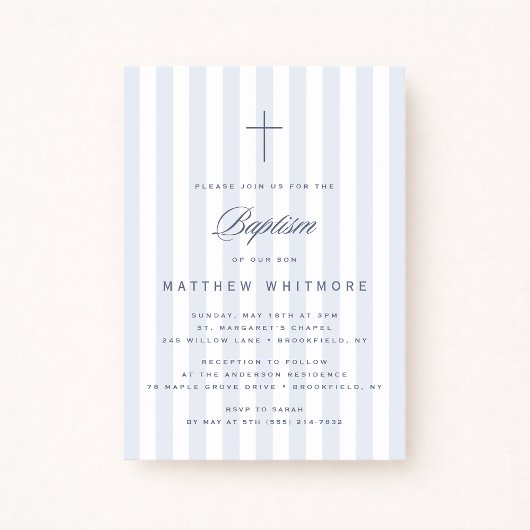 Light Blue Striped Boy Baptism Invitation 招待状