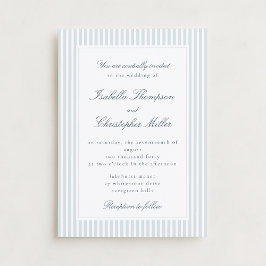 Light Blue Striped Modern Script Wedding Invitatio 招待状