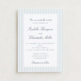 Light Blue Striped Modern Script Wedding Invitatio 招待状