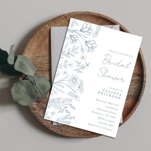 Light Blue Toile Bridal Shower Invitation 招待状