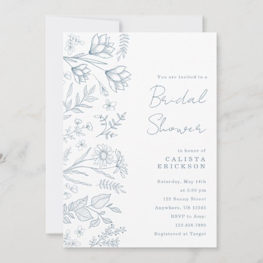 Light Blue Toile Bridal Shower Invitation 招待状 (正面)