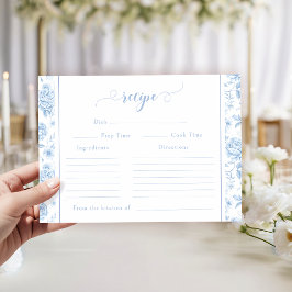 Light Blue Toile Floral Bridal Shower Recipe Card エンクロージャーカード