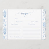 Light Blue Toile Floral Bridal Shower Recipe Card エンクロージャーカード (正面)