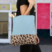 Light blue tote bag / Bag with leopard trim トートバッグ
