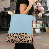 Light blue tote bag / Bag with leopard trim トートバッグ