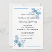 Light Blue Watercolor Botanical Floral Wedding 招待状 (正面)