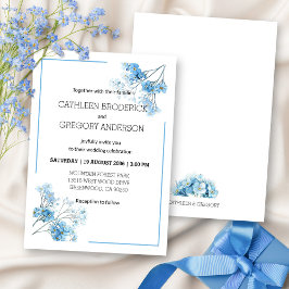 Light Blue Watercolor Botanical Floral Wedding 招待状