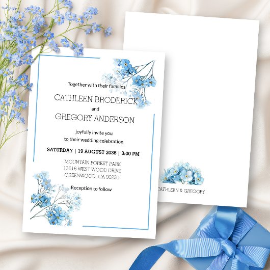 Light Blue Watercolor Botanical Floral Wedding 招待状
